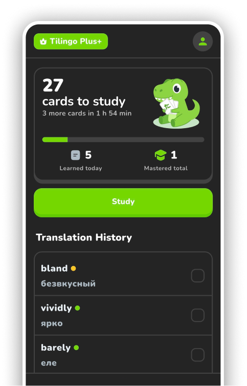 TiLingo study dashboard